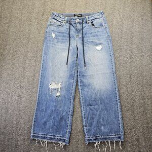 Liverpool Jeans Women 8/29 Blue Glacier Beyond Denim Wide Leg Distressed Raw Hem